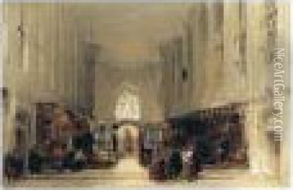 Interior Of A Church Oil Painting - David Roberts