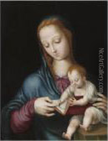 Madonna Teaching The Christ Child To Write Oil Painting - Luis de Morales