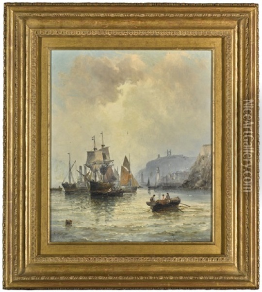 Congestion At The Harbour Mouth, Whitby Oil Painting - William (Anslow) Thornley