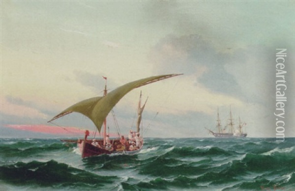 Parti Fra Middelhavet Med Flygtende Pirater Oil Painting - Vilhelm Victor Bille