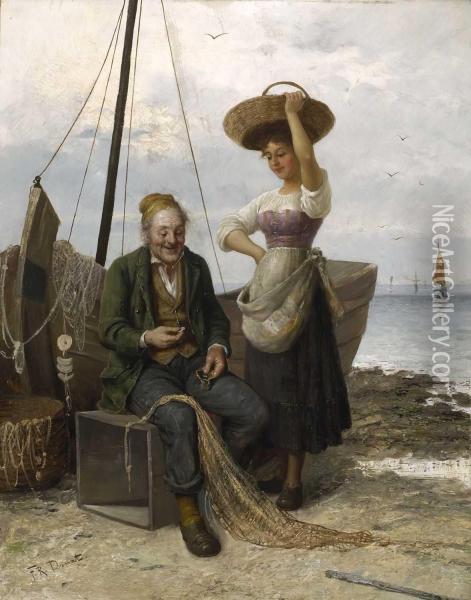 Geld Zahlender Fischer Am Strand Oil Painting - Frederick Reginald Donat