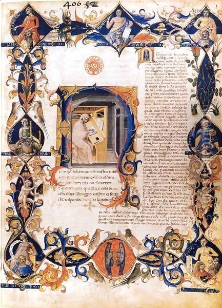 Inferno, from the Divine Comedy by Dante (Folio 3v) Oil Painting - Bartolomeo Di Fruosino