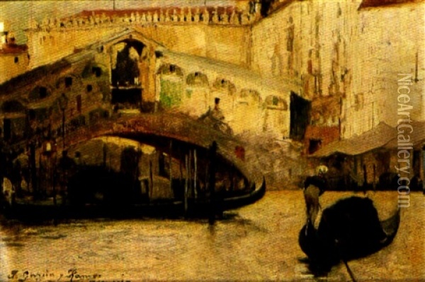 Puente Del Rialto Oil Painting - Jose Garcia y Ramos