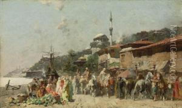 A Market On The Bosphorus Oil Painting - Alberto Pasini