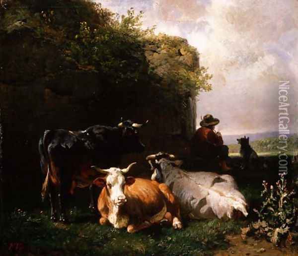 The Cowherd Oil Painting - Friedrich Johann Voltz
