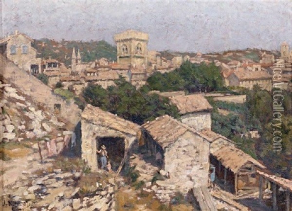 Vue De Village En Provence Oil Painting - Leonce J. V. de Joncieres