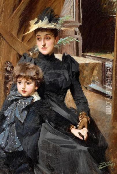 Mrs Weguelin With Son Oil Painting - Anders Zorn