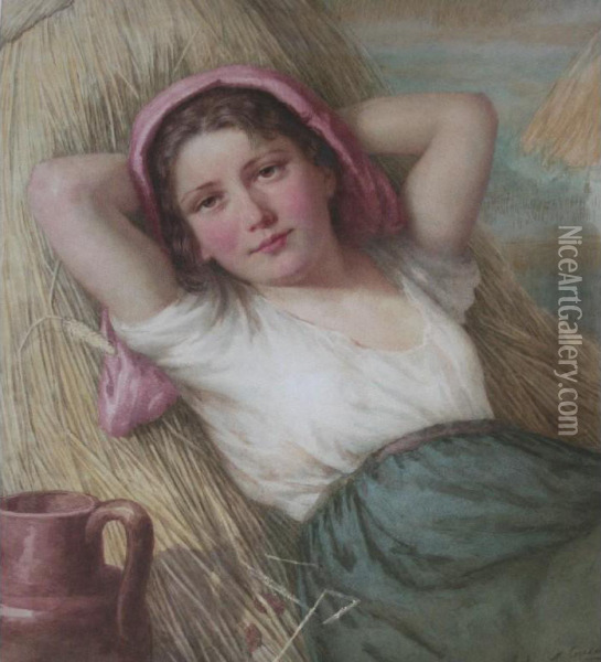 Harvest Girl Resting Oil Painting - Moritz Conradi