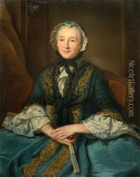 Portrait De Femme Assise A L'eventail Oil Painting - Donat Nonotte