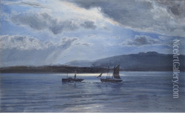 The Traeth Maur, Moonlight And Twilight Oil Painting - Henry Moore