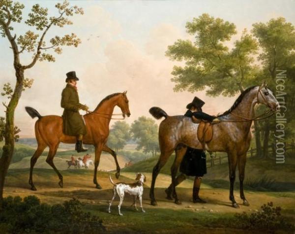 Halte De Deux Cavaliers Pendant Une Chasse A Courre Oil Painting - Carle Vernet