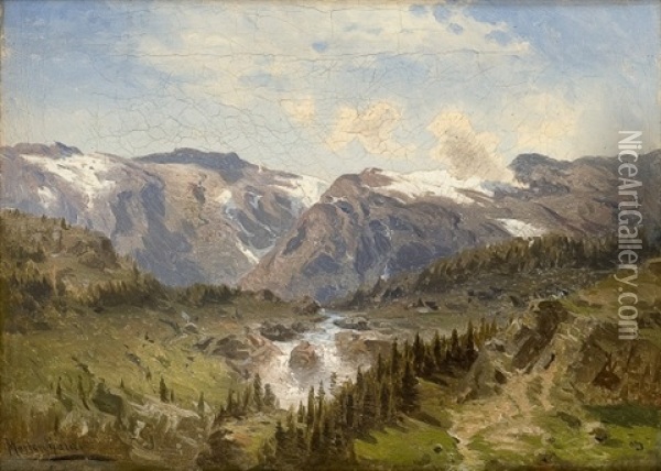 Norwegian Landscape With A River Oil Painting - Morten Mueller