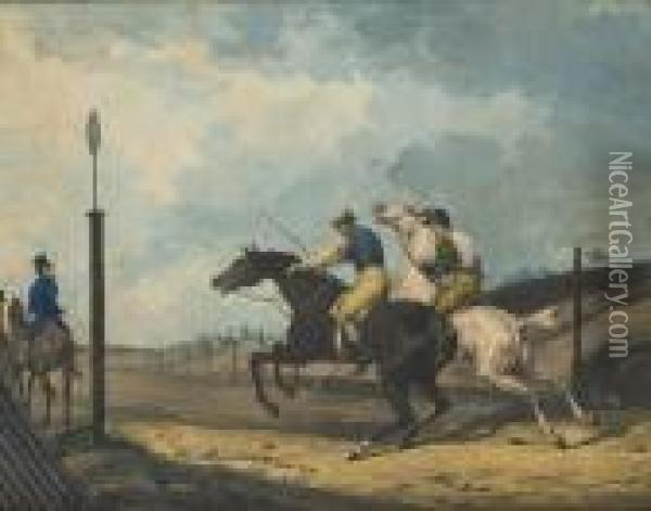 Les Jockeys A L'arrivee Oil Painting - Carle Vernet