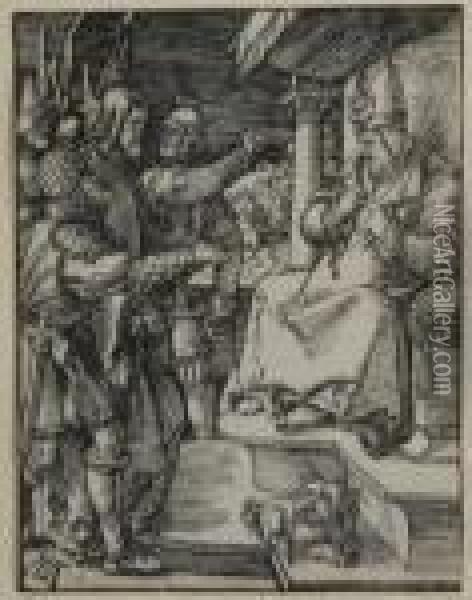 Christ Before Caiaphas Oil Painting - Albrecht Durer
