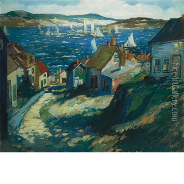 Sailboats In Harbor, Eastport, Maine Oil Painting - George Pearse Ennis