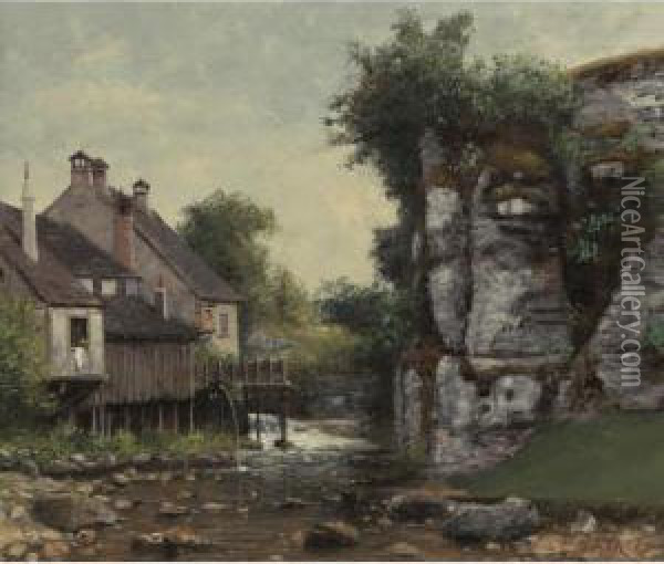 The Mill At Hauteville, Near Vevey Oil Painting - Cherubino Pata