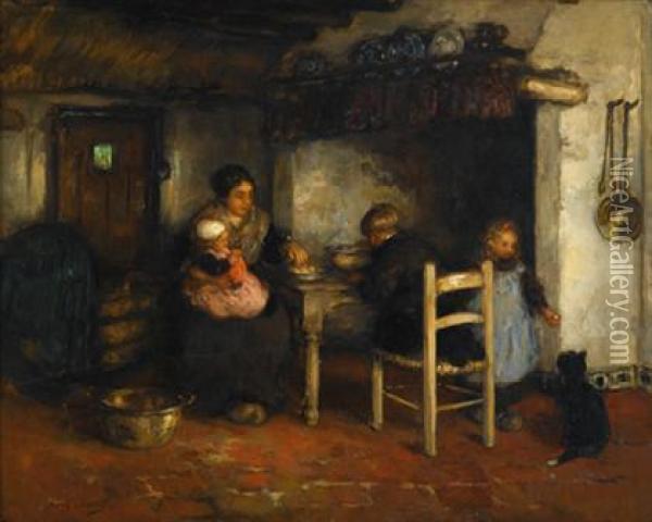 A Domestic Interior Oil Painting - Frantz Charlet