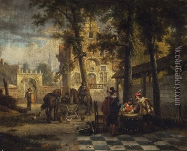 The Cavaliers Oil Painting - Florent Nicolas Crabeels