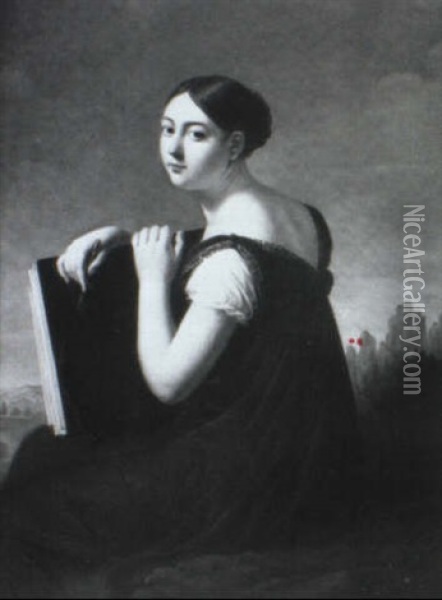 Autoportrait Au Carnet De Dessin Oil Painting - Lucille Foullon