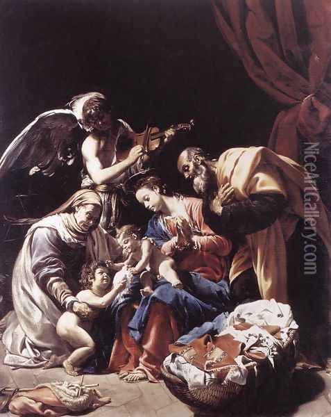 Holy Family with St Elizabeth, the Young St John the Baptist and an Angel c. 1609 Oil Painting - Orazio Borgianni