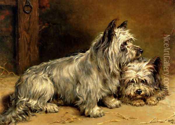 Two Terriers Oil Painting - Ralph Hedley