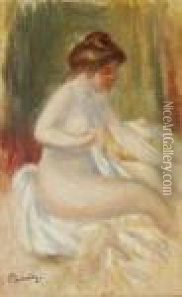 Baigneuse (nu Au Linge) Oil Painting - Pierre Auguste Renoir