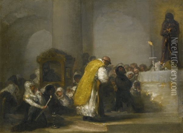 The Mass Of The Newborns; 'la Misa Parida' Oil Painting - Francisco Goya