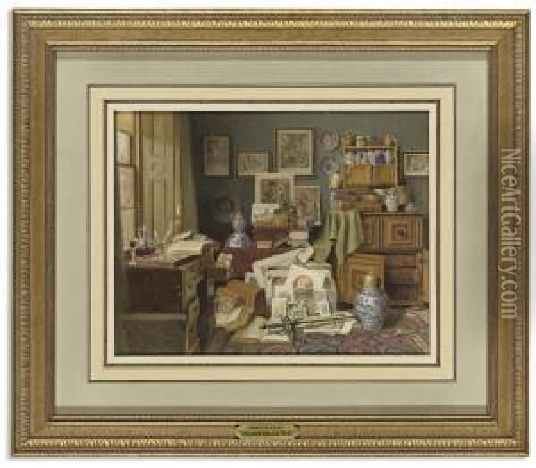 A Corner Of The Study Oil Painting - Benjamin Walter Spiers