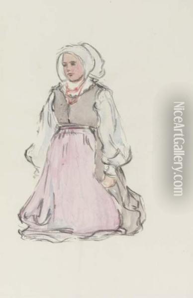 A Female Peasant With Bonnet Oil Painting - Robert Polhill Bevan