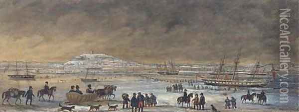 The port of Archangel in winter Oil Painting - Russian School