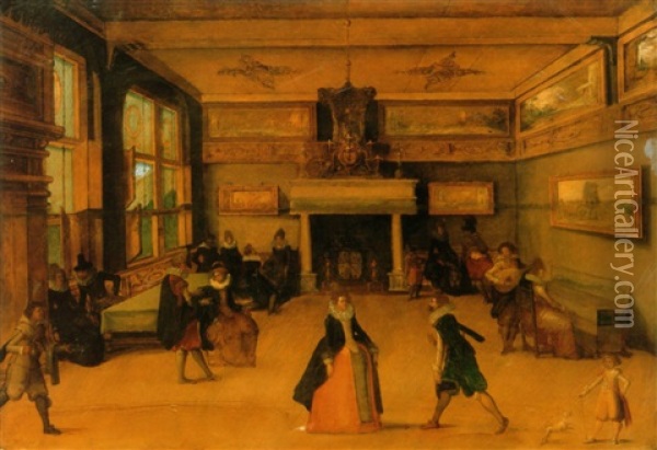 Couples Dancing In An Interior Oil Painting - Louis de Caullery