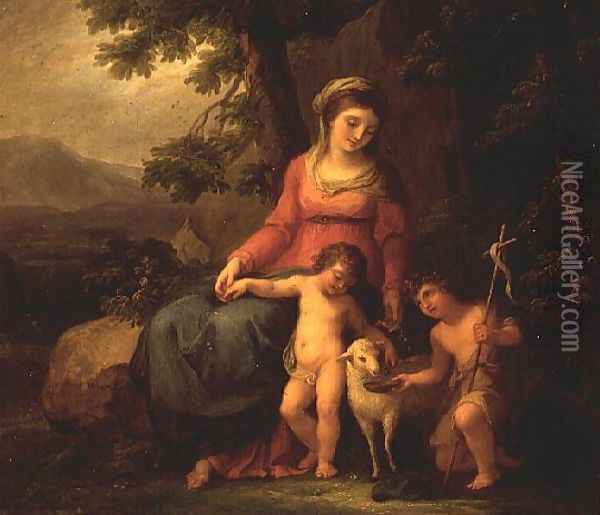 The Virgin Mary with the Christ Child and St John the Baptist Oil Painting - Angelica Kauffmann