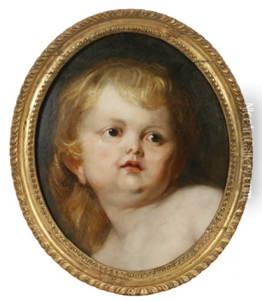 17th C. Study Of A Child's Head Oil Painting - Peter Paul Rubens