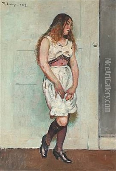 A Girl In White Dress Oil Painting - Frederik Lange