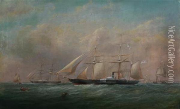 Off The Coast, Portsmouth Oil Painting - H Sargeant