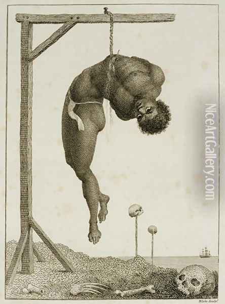 A Negro hung alive by the Ribs to a Gallows, from Narrative of a Five Years Expedition against the Revolted Negroes of Surinam, in Guiana, on the Wild Coast of South America, from the year 1772, to 1777, engraved by William Blake 1757-1827 Oil Painting - John Gabriel Stedman