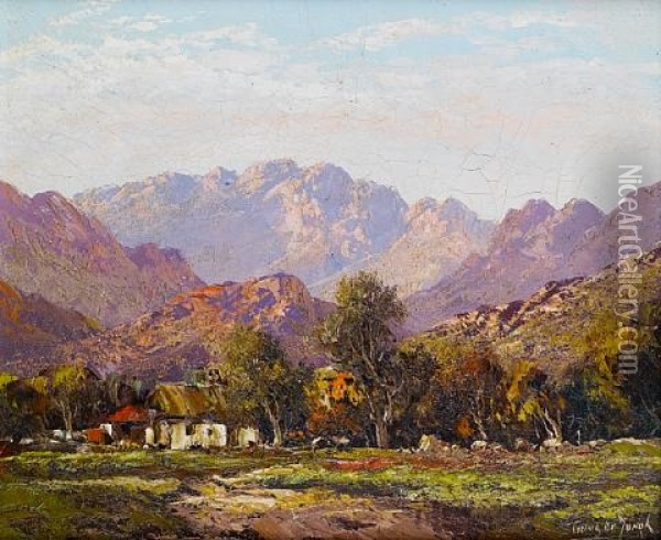 Cottage In A Mountain Landscape Oil Painting - Tinus de Jongh