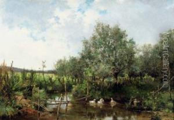 Ducks In A Pond Oil Painting - Leon Germain Pelouse