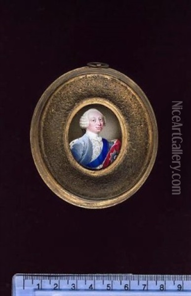 Frederick Louis, Prince Of Wales, Wearing Pale Blue Coat With White Frogging, Ermine-lined Crimson Robe, Blue Ribbon And Breast Star Of The Order Of The Garter And Powdered Wig Worn En Queue Oil Painting - Gaetano Manini