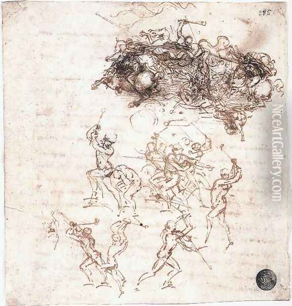 Study of battles on horseback and on foot (2) 1503-04 Oil Painting - Leonardo Da Vinci