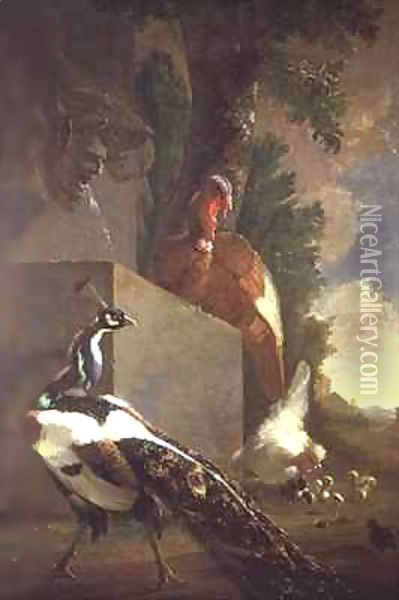 Birds by a Fountain Oil Painting - Abraham Bisschop Dordrecht
