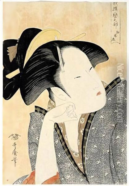 Mono Omou Koi. L'Amour Pensif Oil Painting - Kitagawa Utamaro