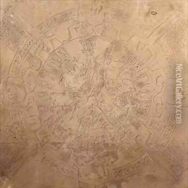 Astrological planisphere of the zodiac of Denderah from the ceiling of the chapel at the Temple of Hathor Denderah Egypt Oil Painting - Francois Chretien Gau