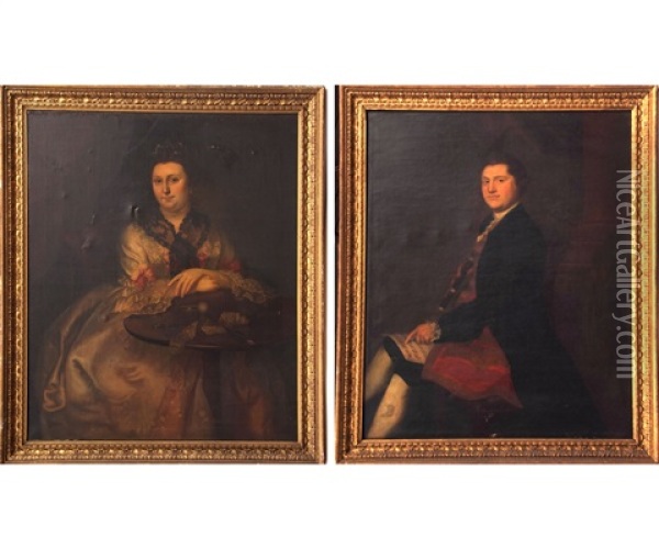 Portrait Of Thomas Hooper And His Wife Mary (nee Winsmore)  Of Worcester (pair) Oil Painting - Joseph Blackburn