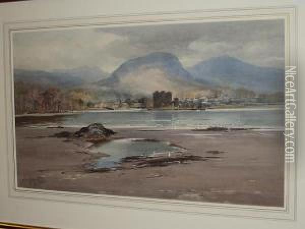 Castle On The Shore, Possibly Conway Oil Painting - Thomas Swift Hutton