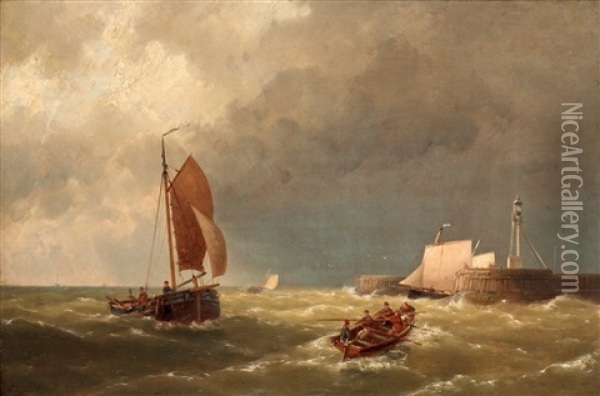 Fartyg Vid Kusten Oil Painting - Hermanus Koekkoek the Elder
