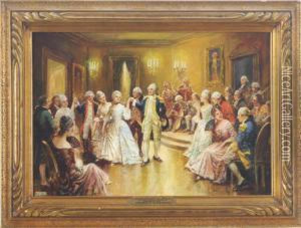 George Washington Dancing The 
Minuet With Nellie Curtis In His Mt.vernon Home Feb. 22nd 1777 Oil Painting - Edward Percy Moran