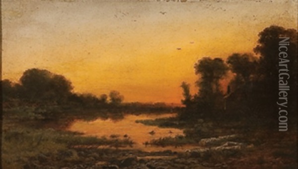Sunset Landscape Oil Painting - Willibald Wex