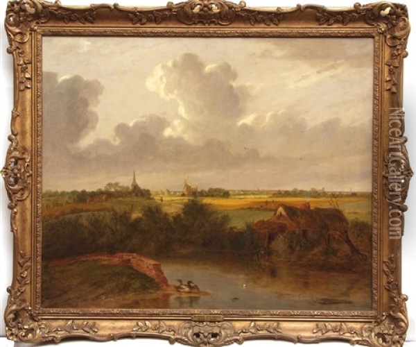 Looking Towards Norwich From Blofield Oil Painting - Alfred Stannard