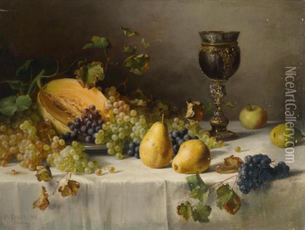 Still Life With Lobster And Still Life With Grapes Oil Painting - Julius Victor Carstens
